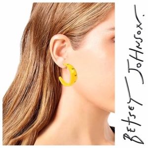 NWT BETSEY JOHNSON YELLOW RULER HOOP EARRINGS